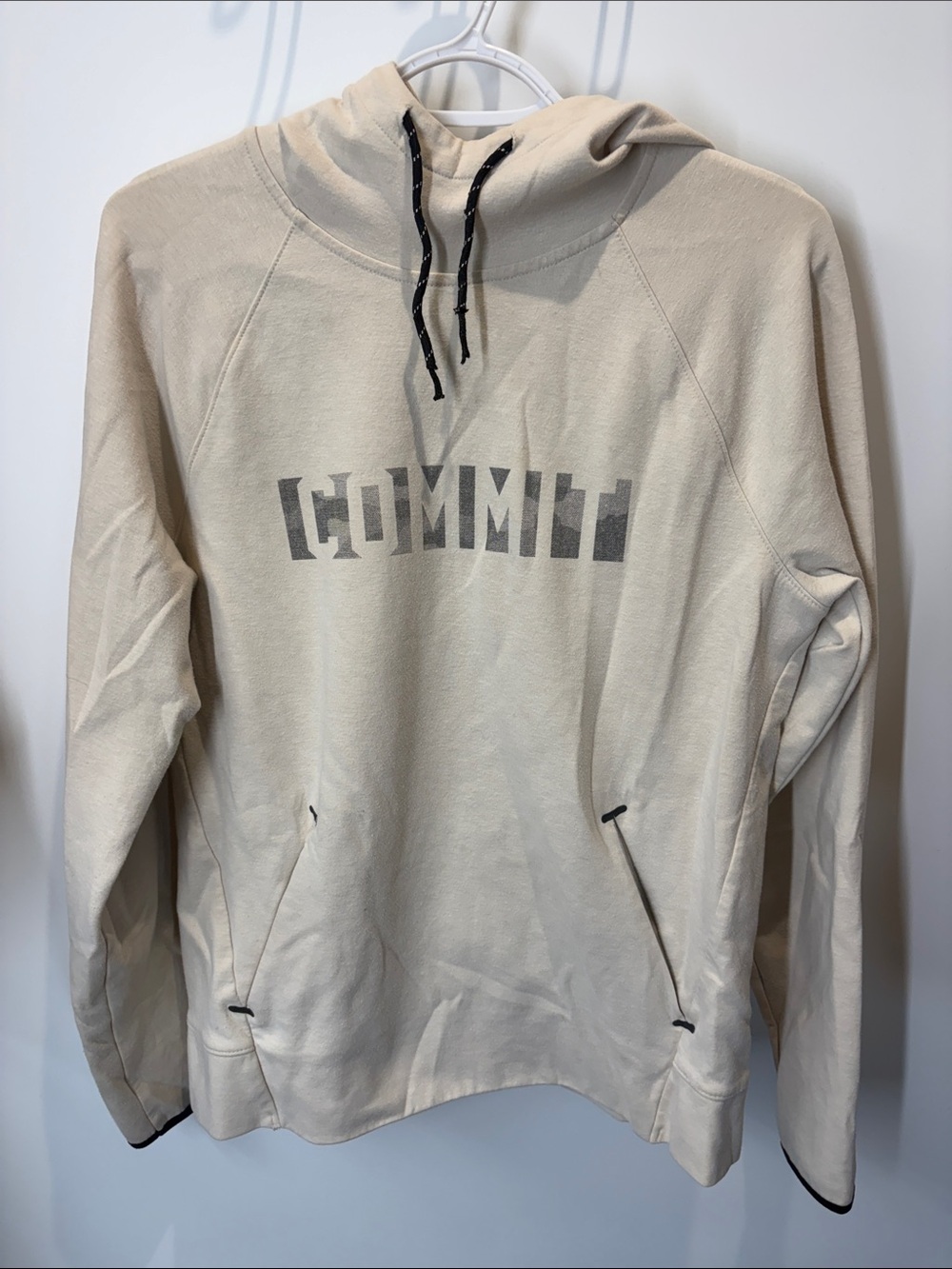 Old Navy Beige Pullover Hoodie with Gray COMMIT Graphic